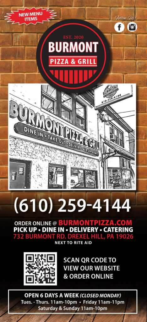 Burmont Pizza in Drexel Hill Menu
