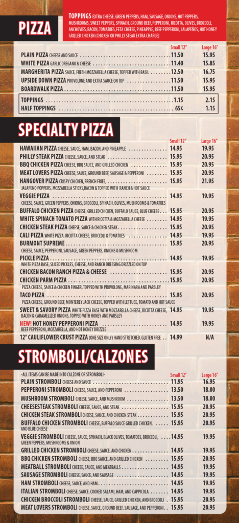 Burmont Pizza Menu